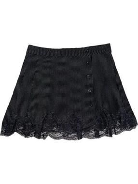 UNIF Becca Skirt Size XS Black Pinstripe Lace Trim Mini Length